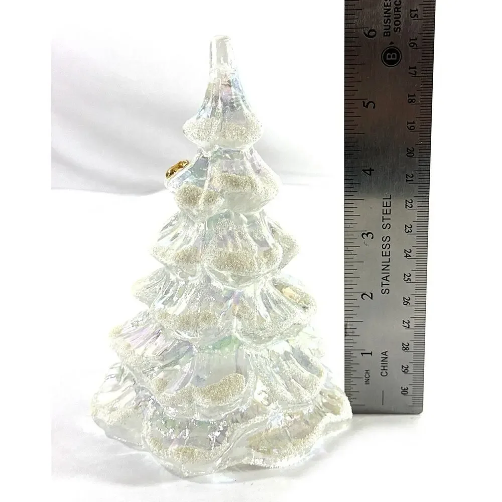 Fenton Art Glass Iridescent Christmas Tree Figurine Gold Accent 6” READ
